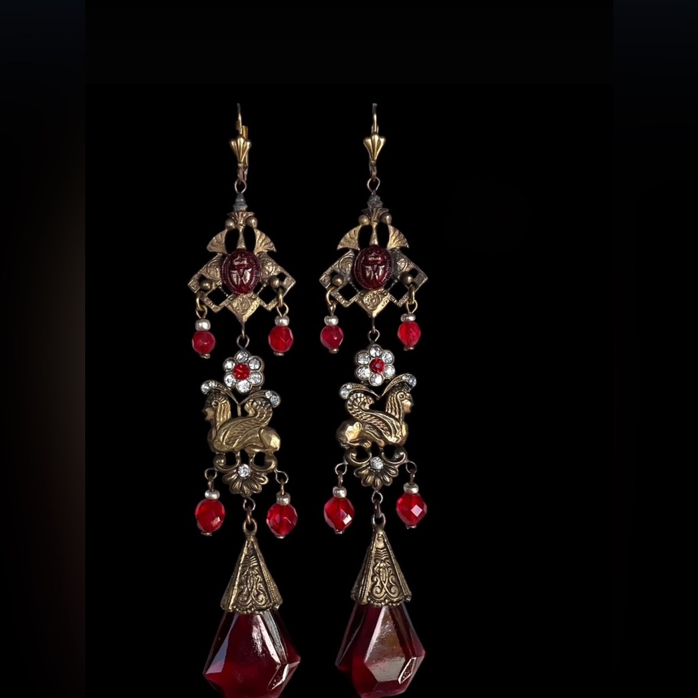 Vintage Czech glass/beaded earrings 5.75” long